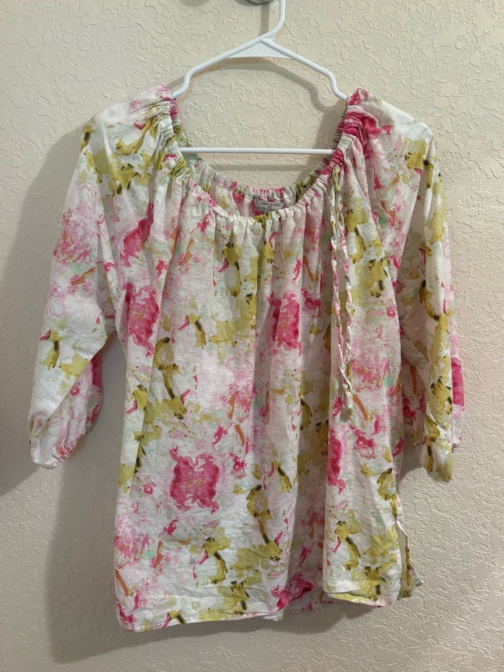 Women's Floral Off-Shoulder Peasant Top in Pink and Olive